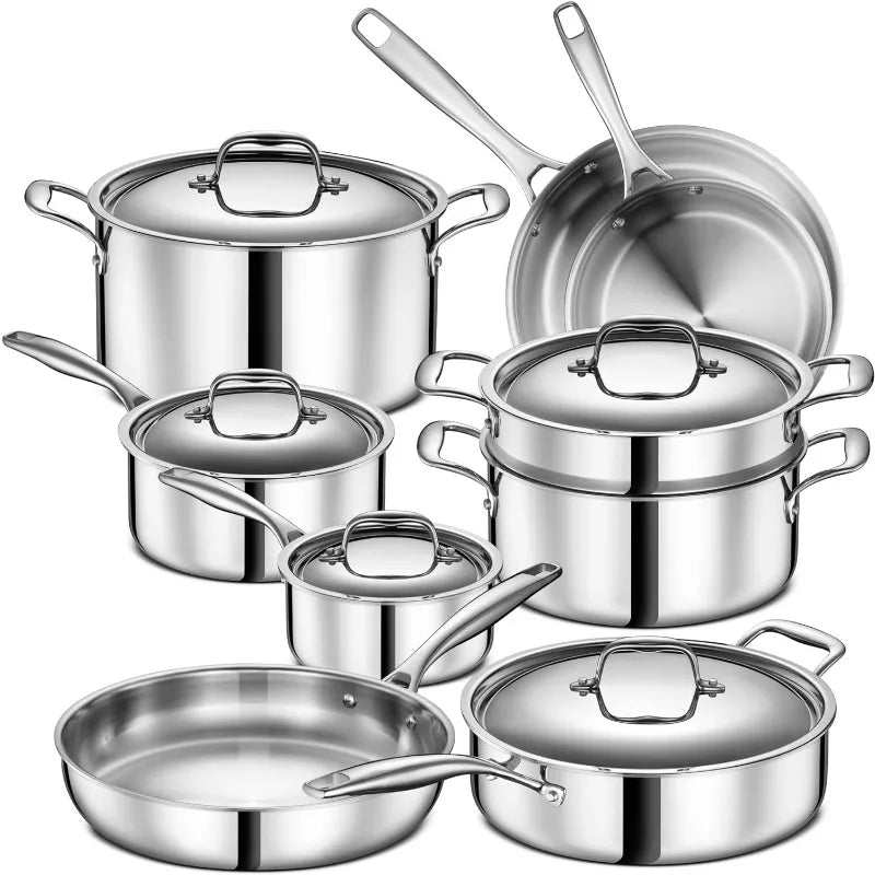 All Stainless Steel Heavy Pots & Pans Set Legend 5 Ply 14 pc