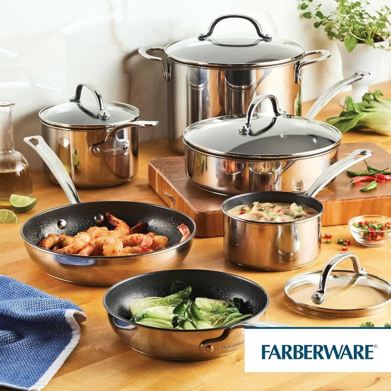 Stainless Steel Cookware Pots and Pans Set 10 Piece Farberware Millennium