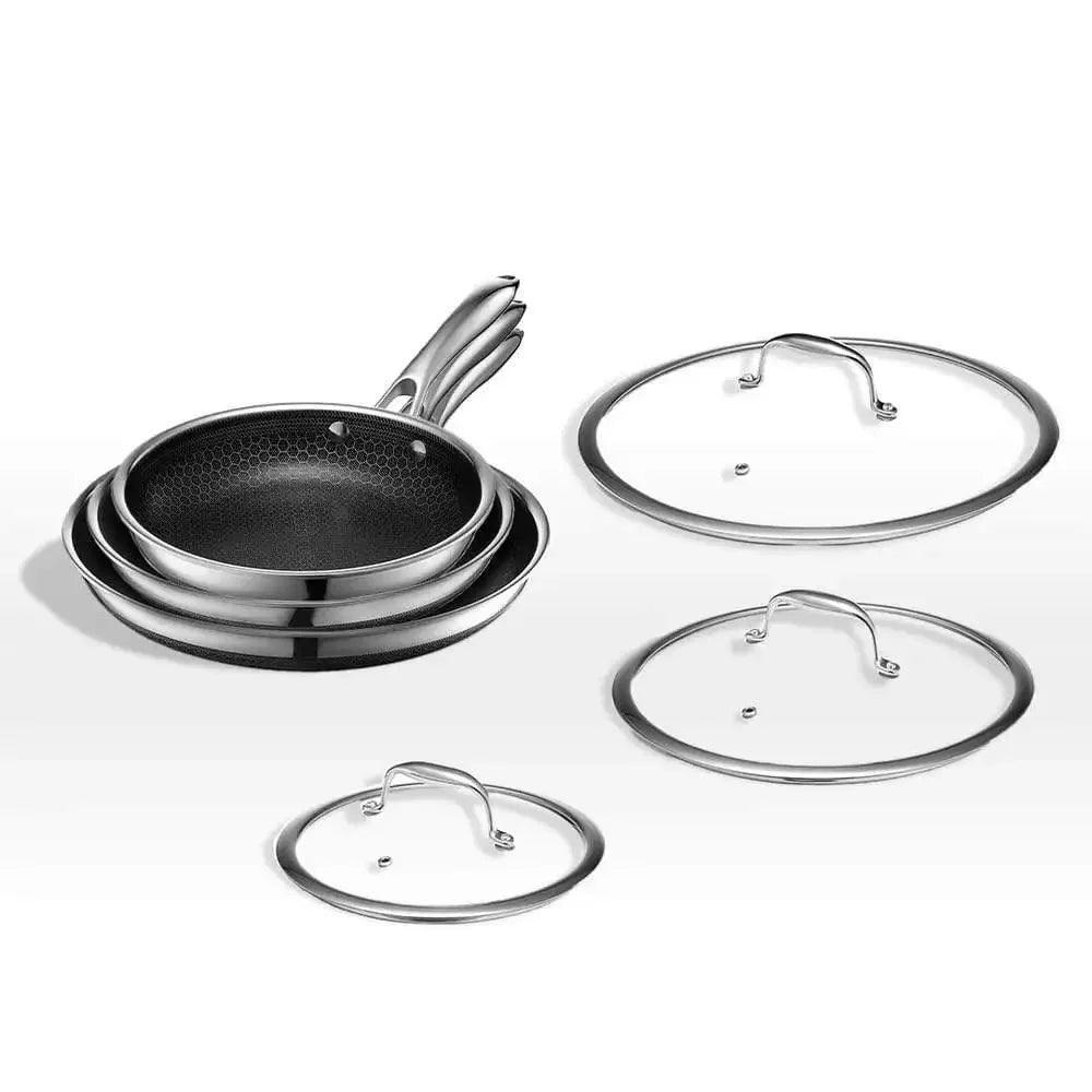 Hybrid Cookware Set W/ Lids Stainless Steel Nonstick Coating Fry Pan 13 Pc HexClad