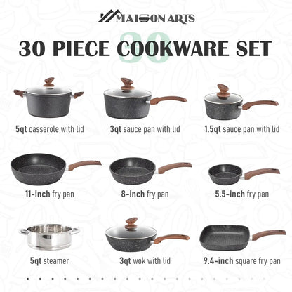 Kitchen Cookware & Bakeware Sets with Nonstick Granite Coating 30-Piece