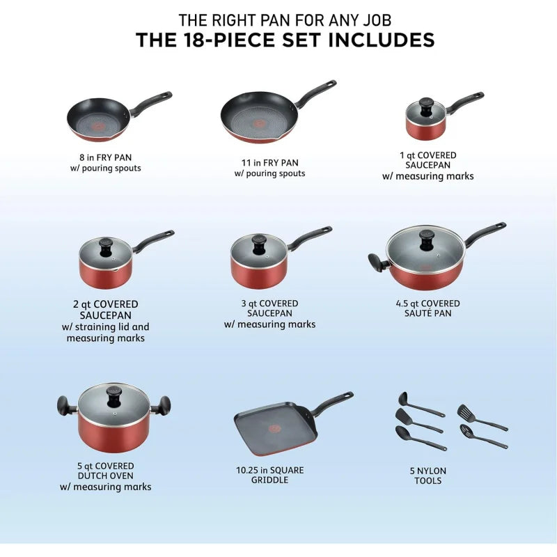 Kitchen Cooking Set w/ Fry Pans Saucepans Saute Pan Dutch Nonstick Cookware Set 18 Piece