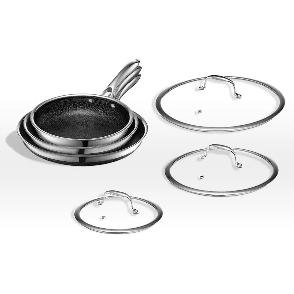 Hybrid Nonstick Frying Pans with Tempered Glass Lids 6-Piece