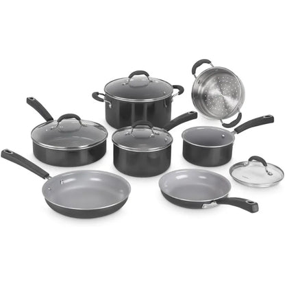 Ceramic XT Nonstick Cookware Set Red/Stainless Steel Cuisinart 11-Piece