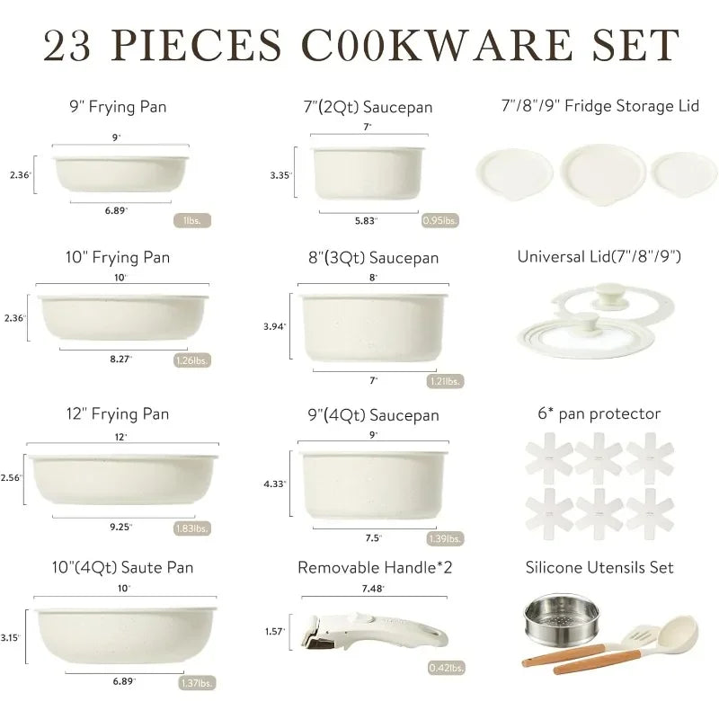 Nonstick Cookware Set Detachable Handle 23pcs Pots and Pans Set