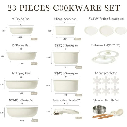 Nonstick Cookware Set Detachable Handle 23pcs Pots and Pans Set