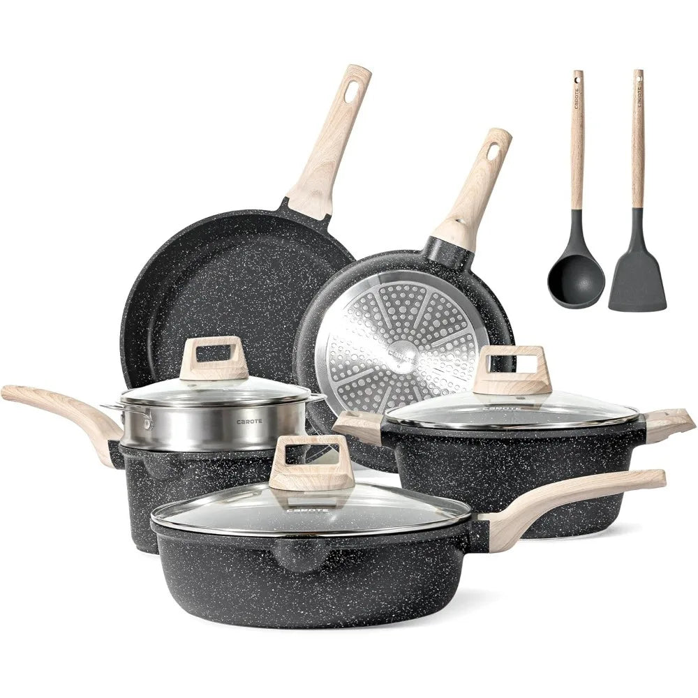 Nonstick Cookware Sets White Granite Induction CAROTE 21Pcs