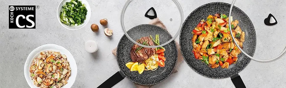 Nonstick Frying Pan with Lids Granite Aluminum Skillet 9.5 +12/11+12 Inch