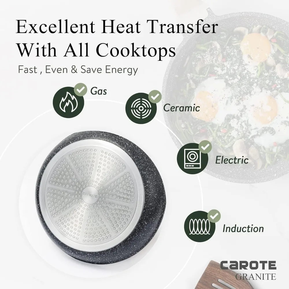 Nonstick Cookware Sets White Granite Induction CAROTE 21Pcs