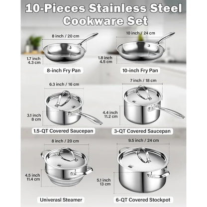 Classic Stainless Steel Cookware Set 10-Pieces Cooks Standard