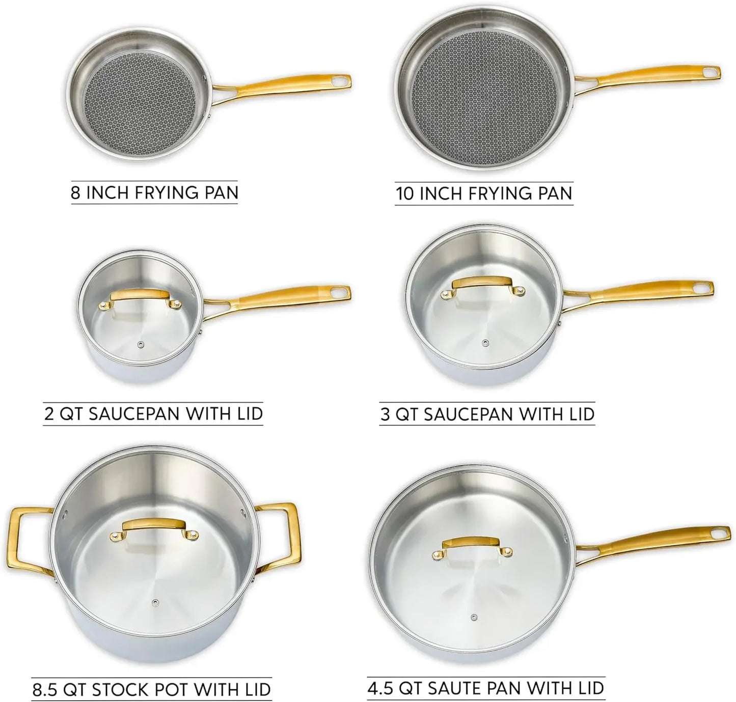 Tri-Ply Stainless Steel Mirror Polish Finish Induction Compatible Country Kitchen Cookware Sets 10 Pc