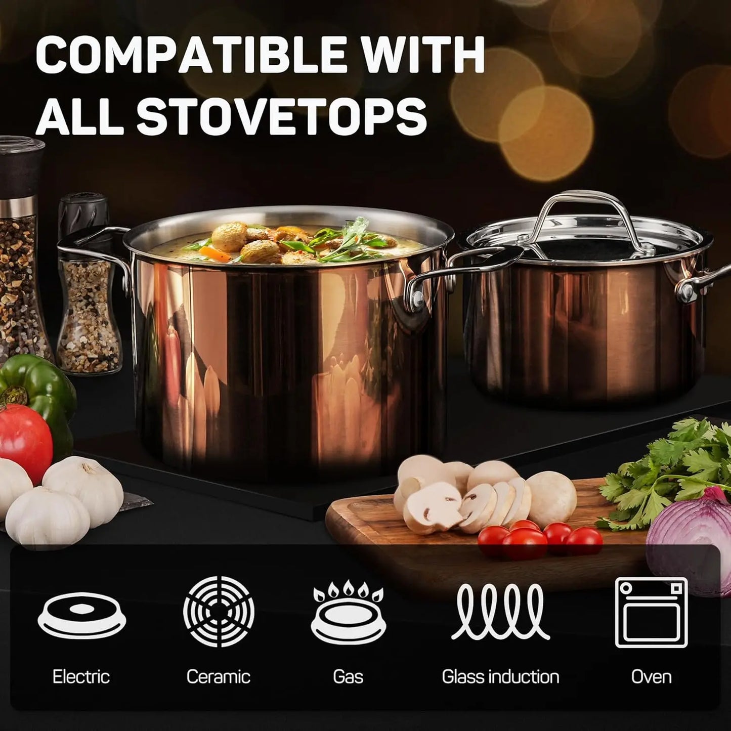 Stainless Steel Pot and Pan Set (10 Piece) Copper Pots and Pans Set