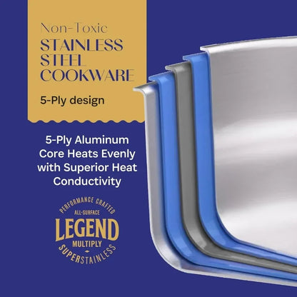 All Stainless Steel Heavy Pots & Pans Set Legend 5 Ply 14 pc