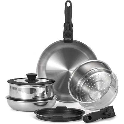 Pots and Pans Set 20 Piece Stainless Steel Kitchen Removable Handle Cookware Set