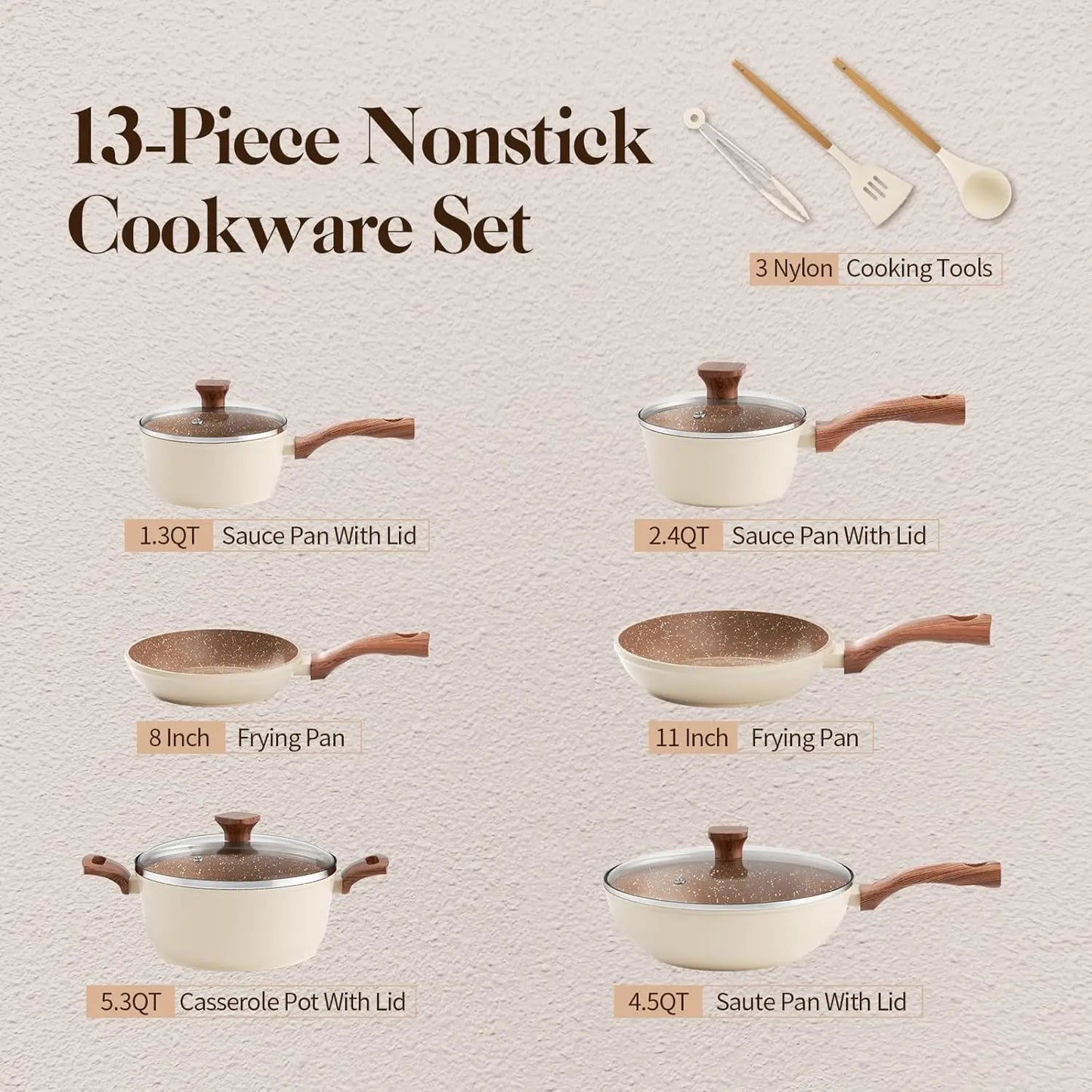 Kitchen Nonstick Cookware Sets Pots and Pans Set Nonstick13 Piece