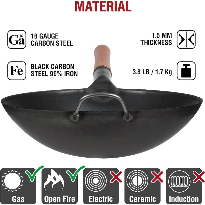 Carbon Steel Wok Pan 14 in Woks and Stir Fry Pans