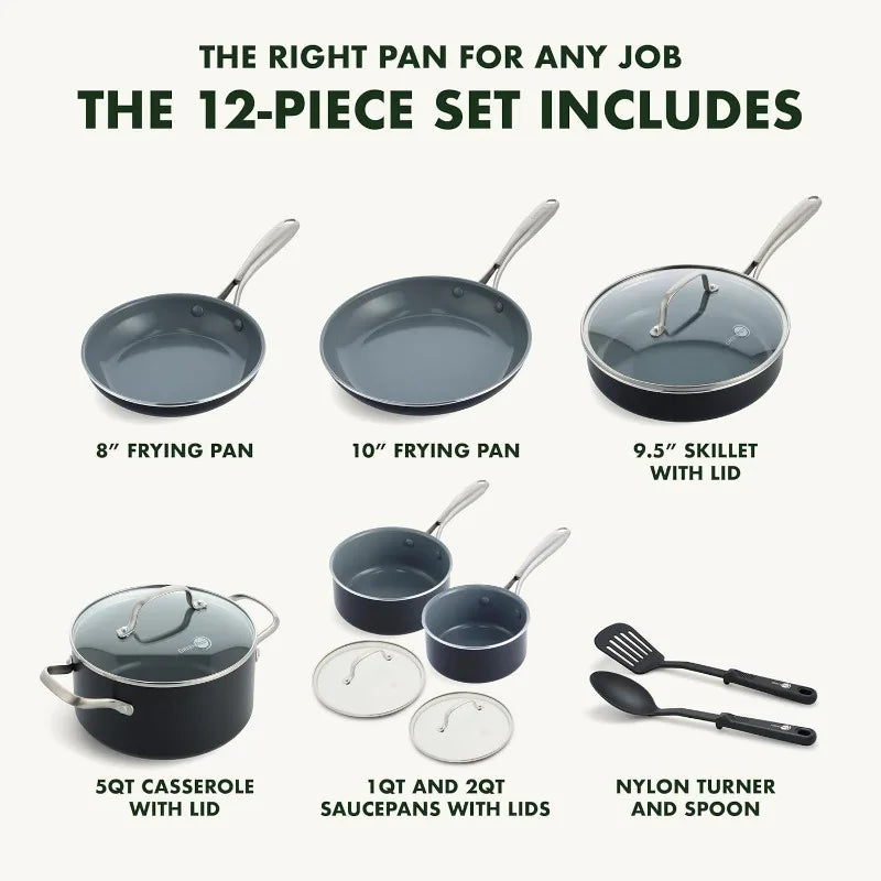 Swift Healthy Ceramic Nonstick 12 Piece Cookware Pots and Pans Set GreenPan