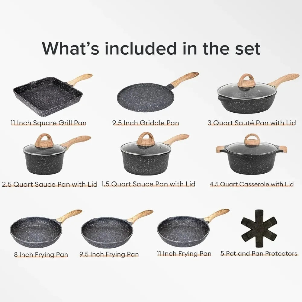 Pots Sets for Cooking Non-stick Cookware Grey 20pcs Set