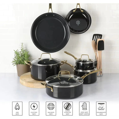 Premium Non-Stick Heavy-Gauge Aluminum Cookware Combo Set Martha Stewart Lockton 14 Piece