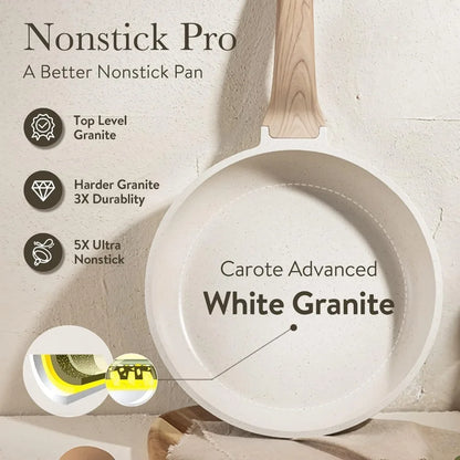 Nonstick Cookware Sets White Granite Induction CAROTE 21Pcs