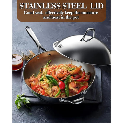 Wok Multi-Ply Clad Stir Fry Pan 13" with High Dome lid Silver