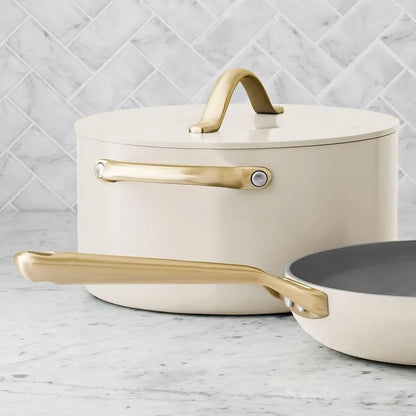 Modern Ceramic Cookware Set In Cream 11-Piece