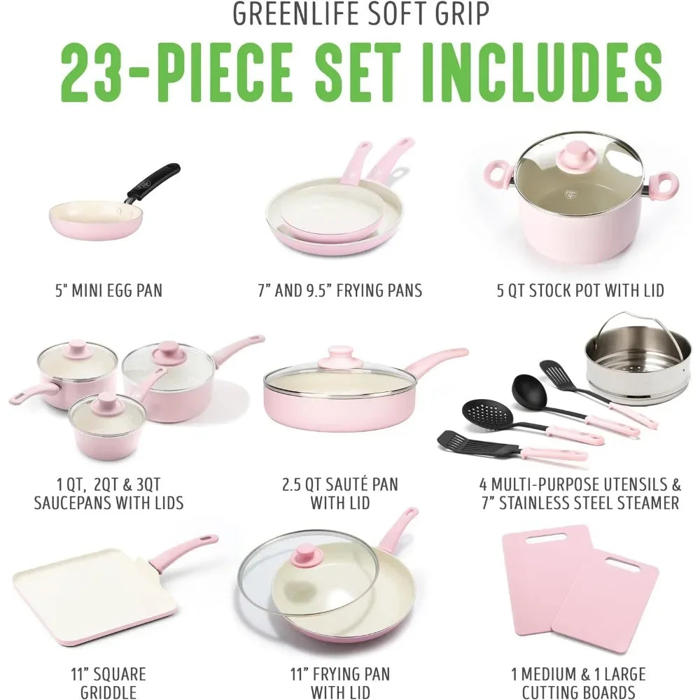 Kitchen Utensils and Sauce Stew Pot with Kitchen Utensils Dishwasher Safety Pink Cookware Set 23 Pieces