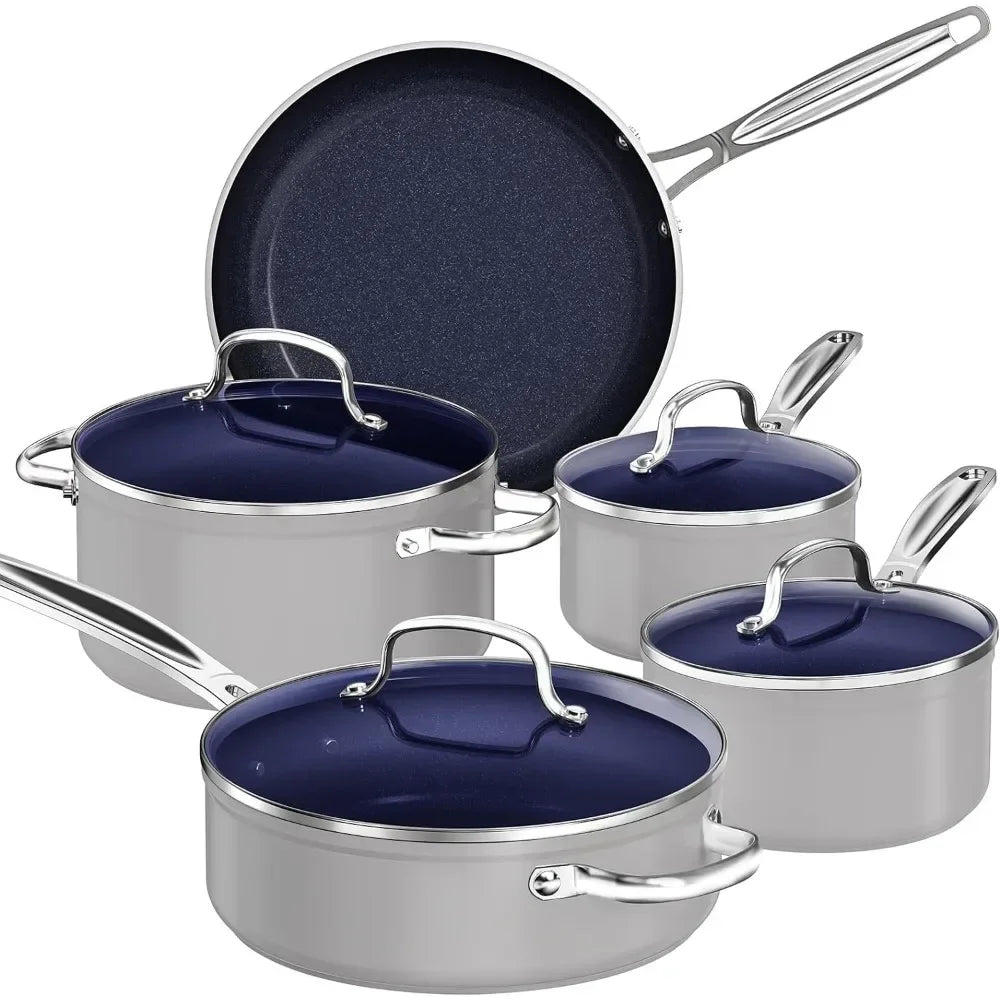 Nonstick Coated Diamond Infused Scratch Resistant 9pc Cookware Set