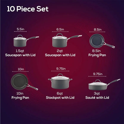 Hard Anodized Nonstick Cookware Pots And Pans Set 10 Piece Gray